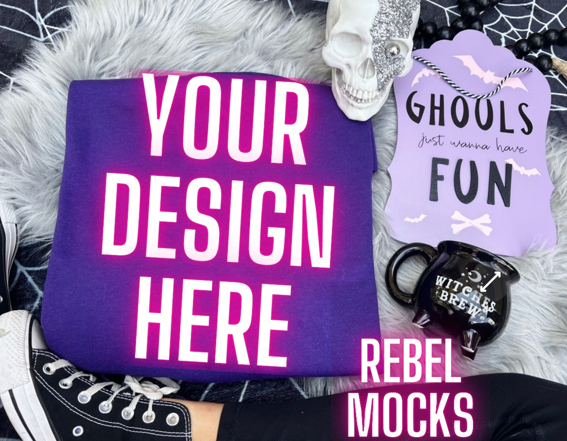 Purple Gildan Crew Neck Sweatshirt Mock Up Flat Lay