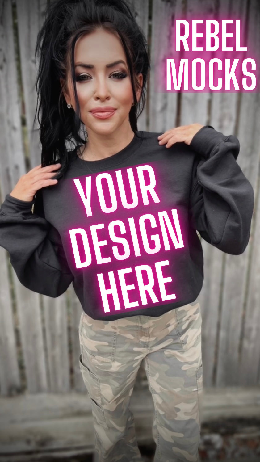 Black Crew Neck Sweatshirt Model Mock Up Edgy Vibes
