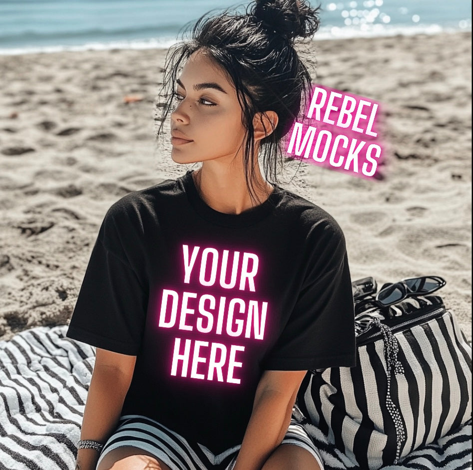 Black Tee Beachy Alt Vibez Model Mock Up