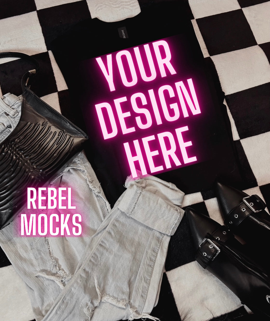 Black Tee Alternative Flat Lay Mock Up