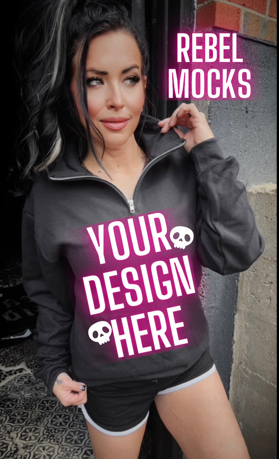 Black half zip Model Mock Edgy alt Vibes Mock Up