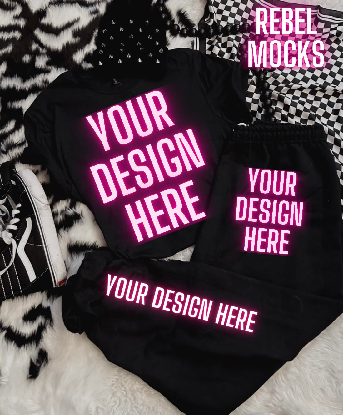 Black Sweat Sets Tee and Sweatpants Flat Lay Mock Up TRENDING VIBES