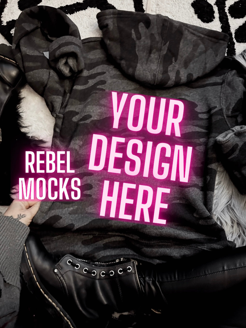 J America Black Camo Hoodie Sweatshirt Trendy Mock Up