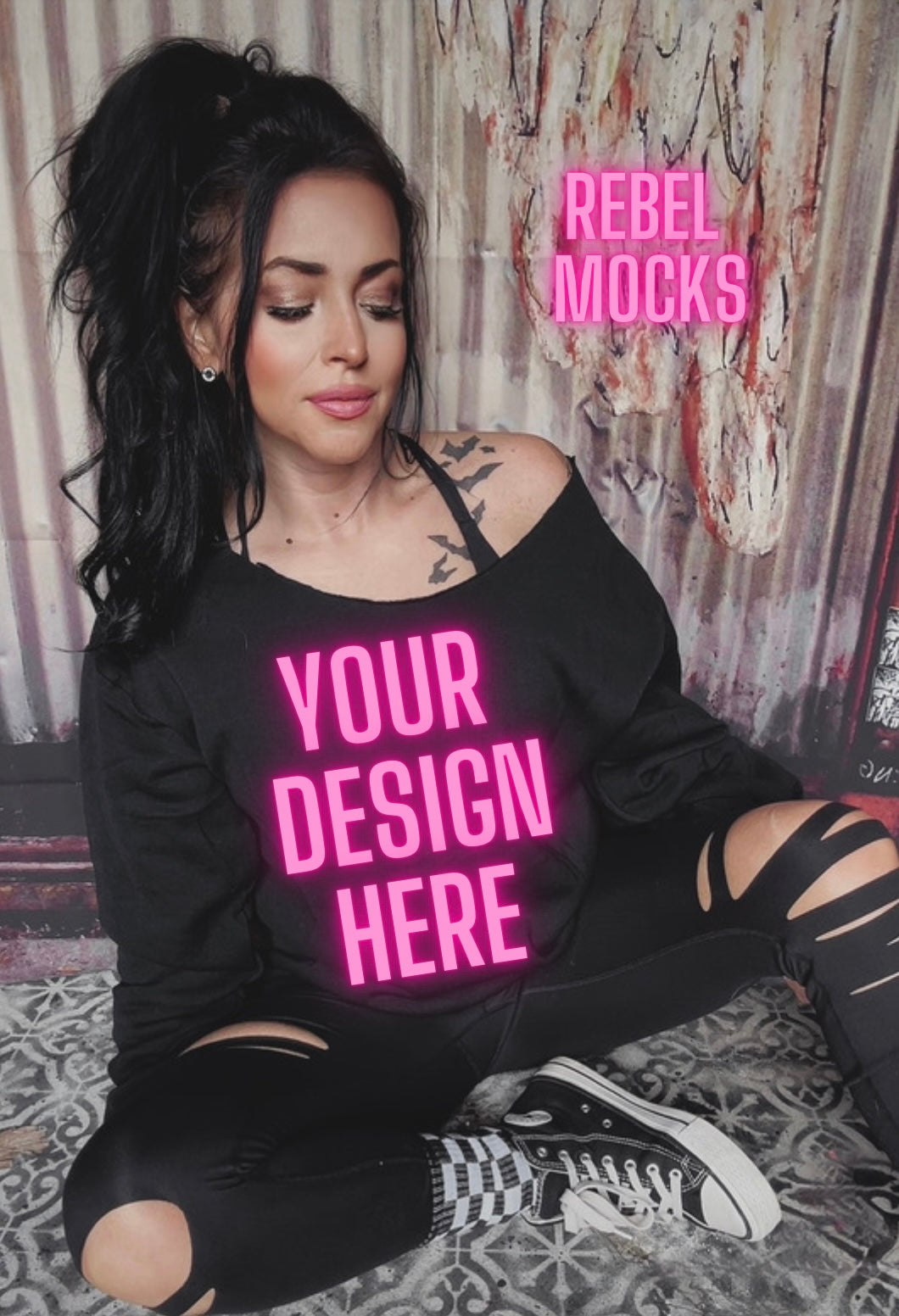 Off Shoulder Mock Black Crew IRL Alternative Edgy