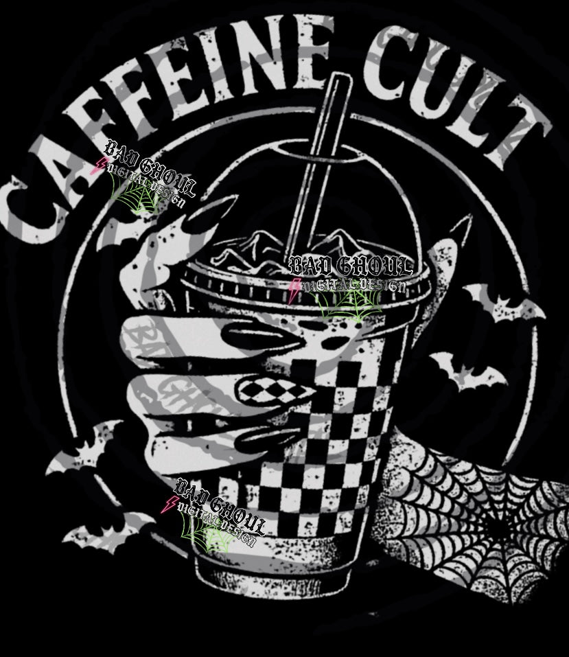 Caffeine Cult PNG DOWNLOAD black fabric only