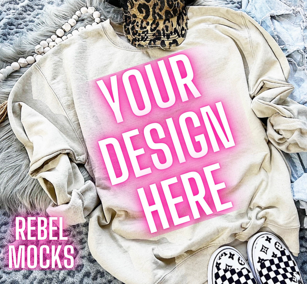 Gildan sand Flat Lay Mock UP Neutral Vibes