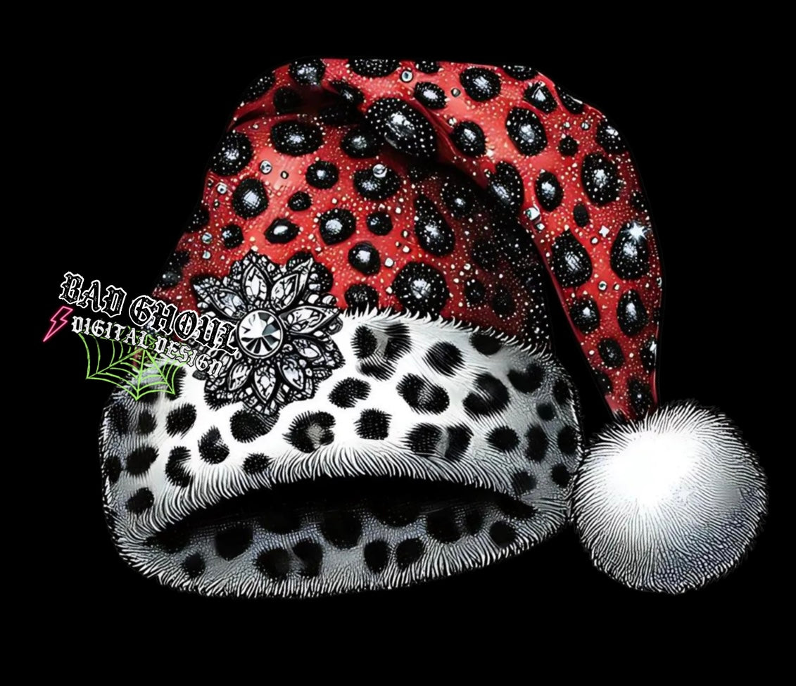 Leopard Faux Bling Santa Hat PNG Download