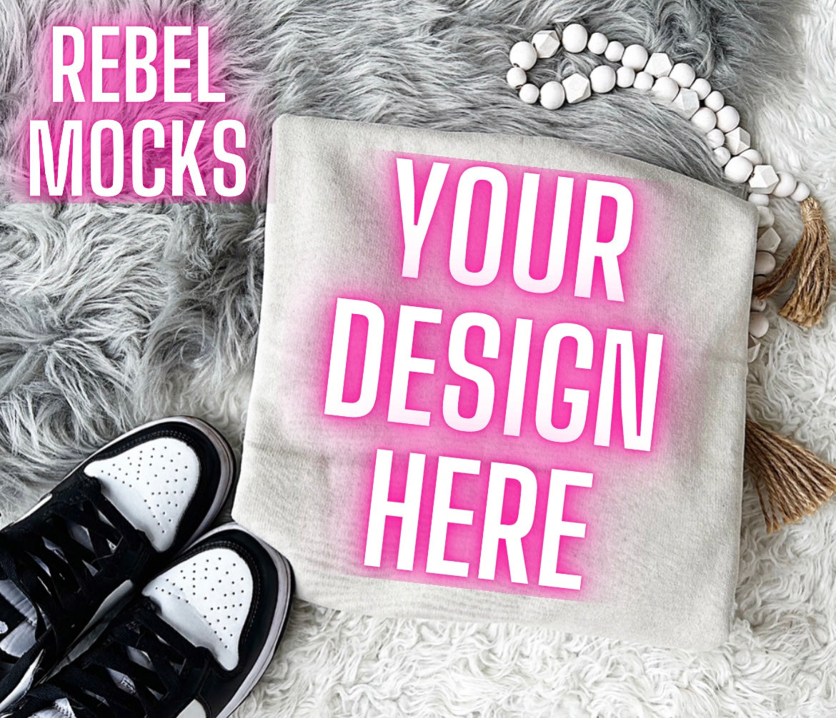 Sand Crew Neck Sweatshirt Gildan Trendy Mock Up Flat Lay