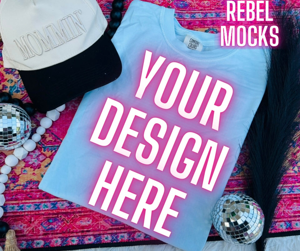 Comfort Colors Chambray Trendy Mock Up Flat Lay