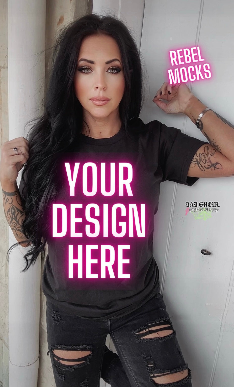 Black Tee Model Mock up IRL Alternative Edgy