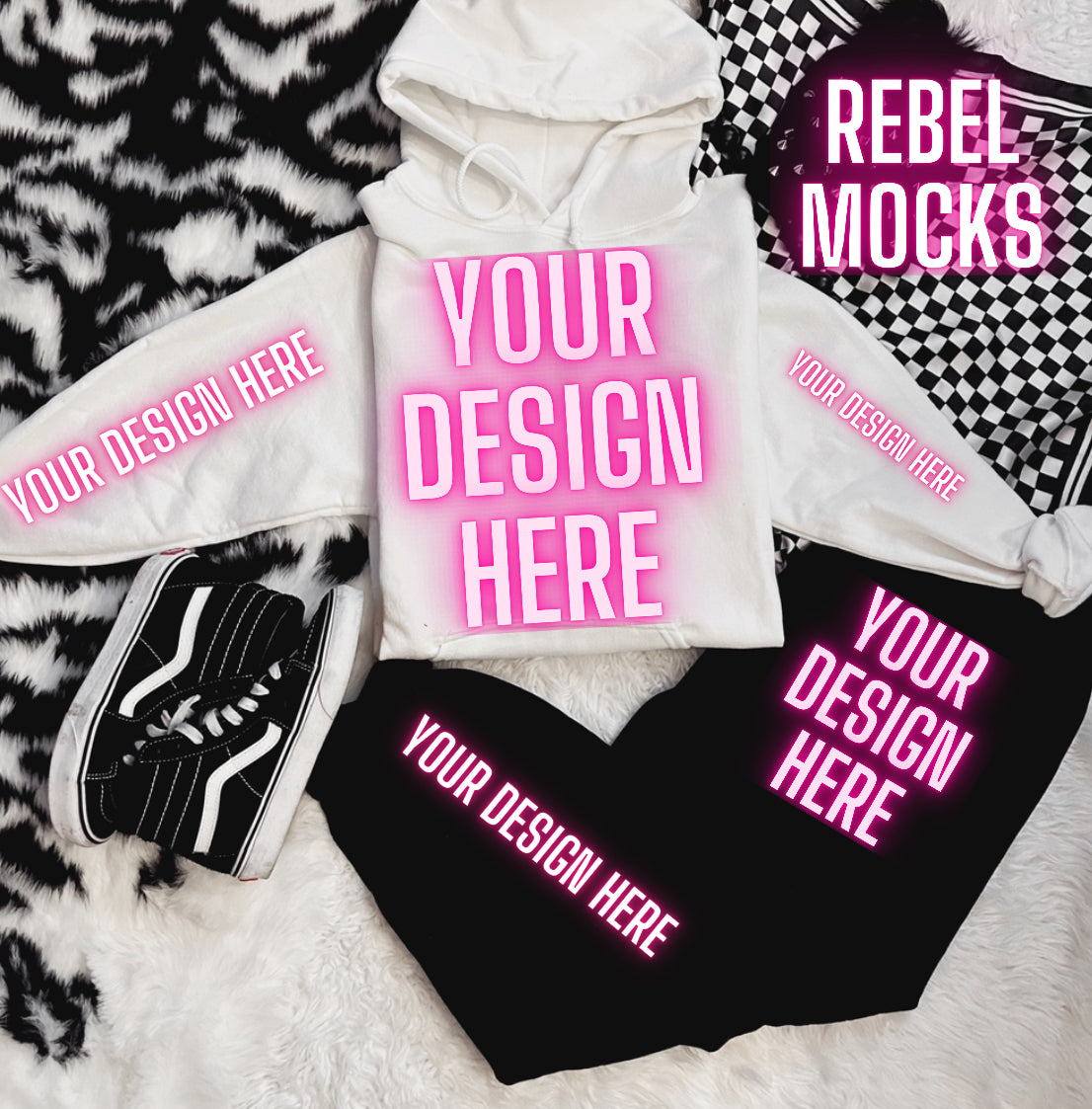 White Hoodie Sweat Set and Sweatpants Flat Lay Mock Up TRENDING VIBES