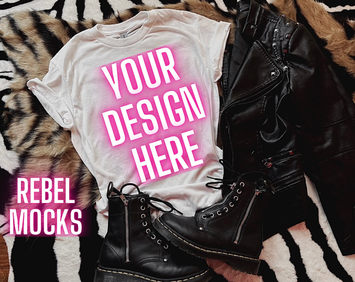 White Tee Mock Up Trendy Grungy Edgy Vibes Flat Lay Mock Up