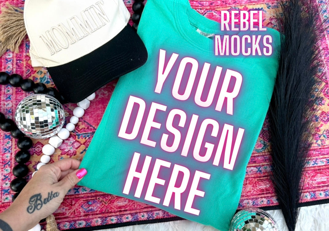 Comfort Colors Sea Foam Trendy Mock Up Flat Lay