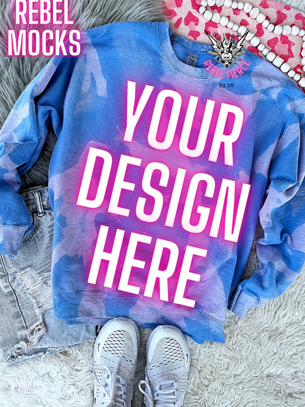 Acid Wash Carolina Blue Crewneck Sweatshirt flat lay Mock Up TRENDY Clean Vibes