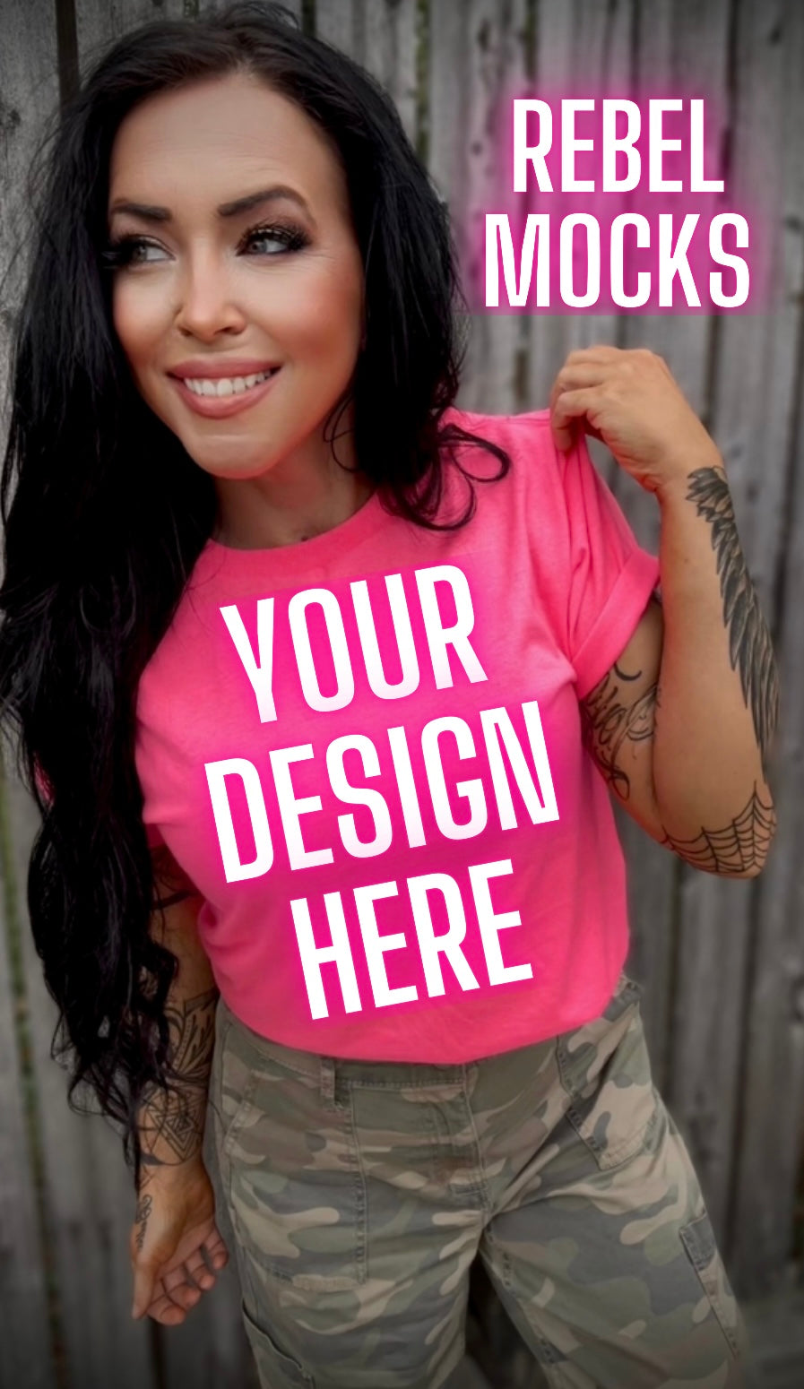 Neon Pink Tee Model Mock Up Edgy Vibes