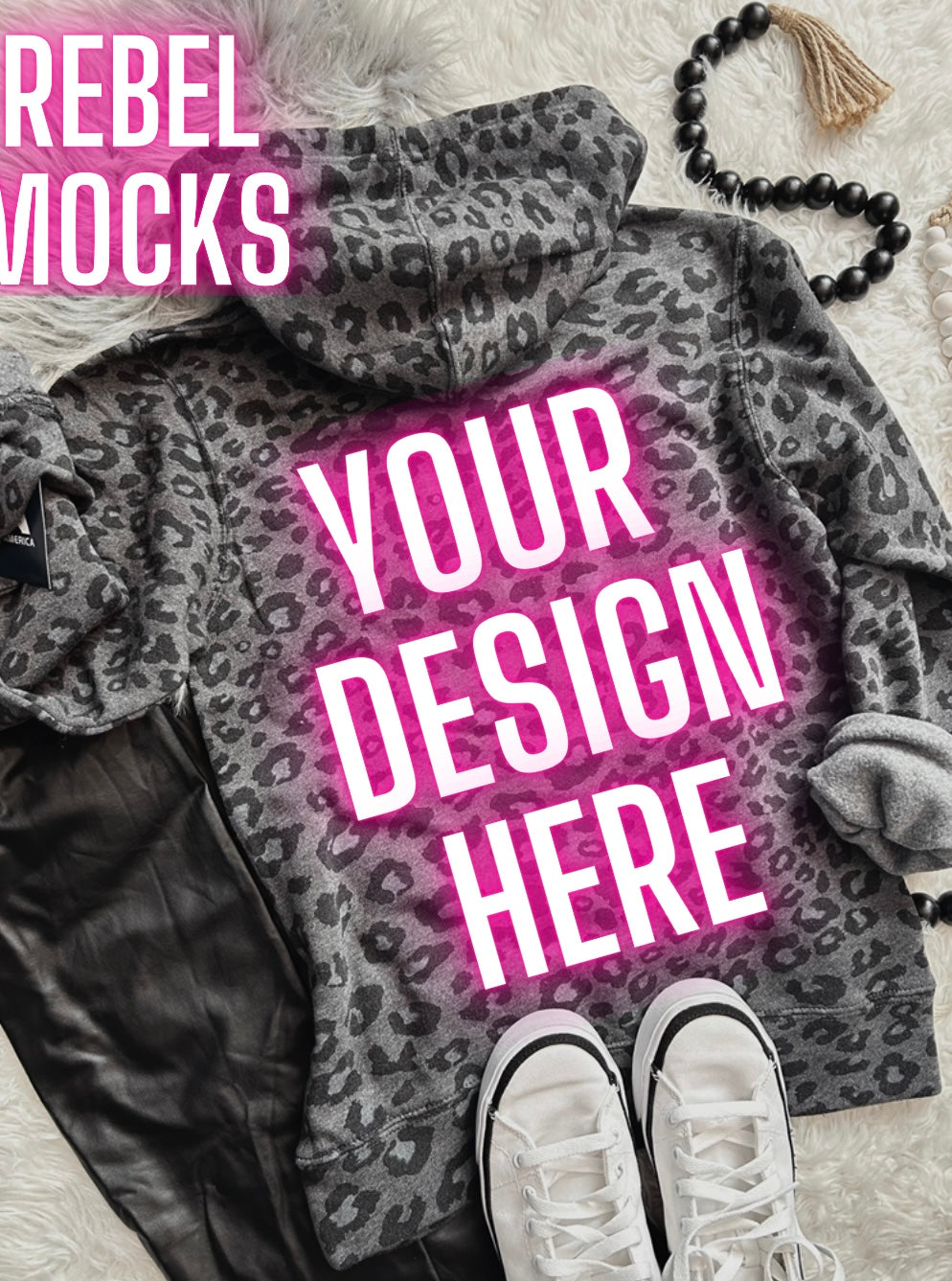 J America black Leopard Hoodie Flat Lay Mock Up TRENDING