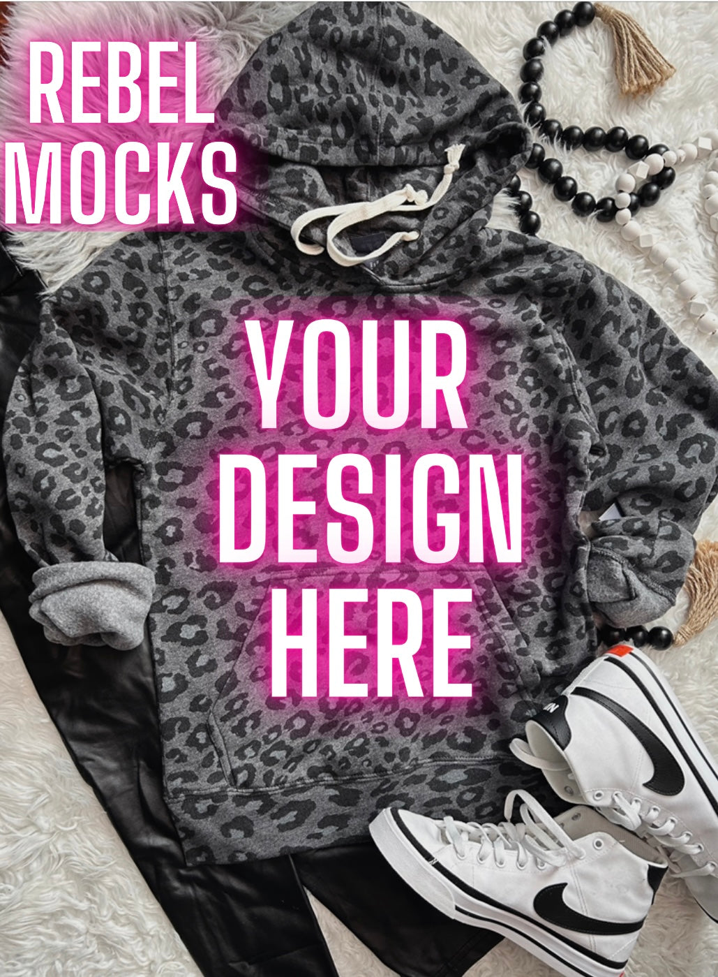 J America black Leopard Hoodie Flat Lay Mock Up TRENDING