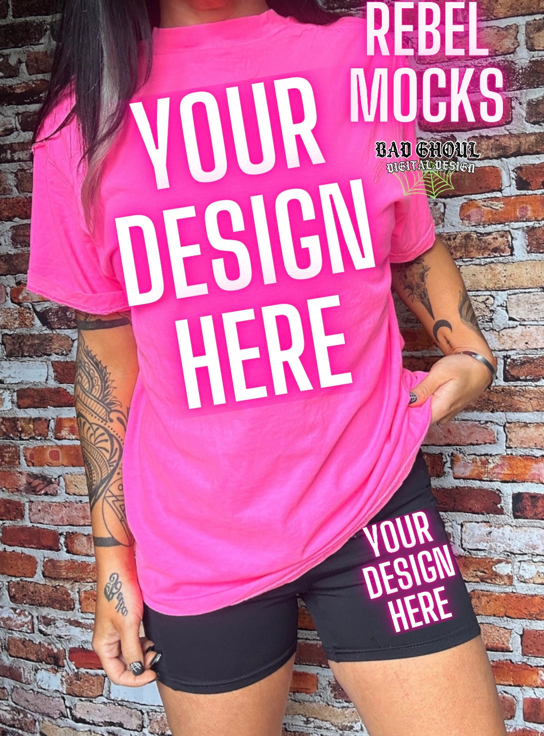 Neon Pink Tee & Shorts Model Mock Up trendy