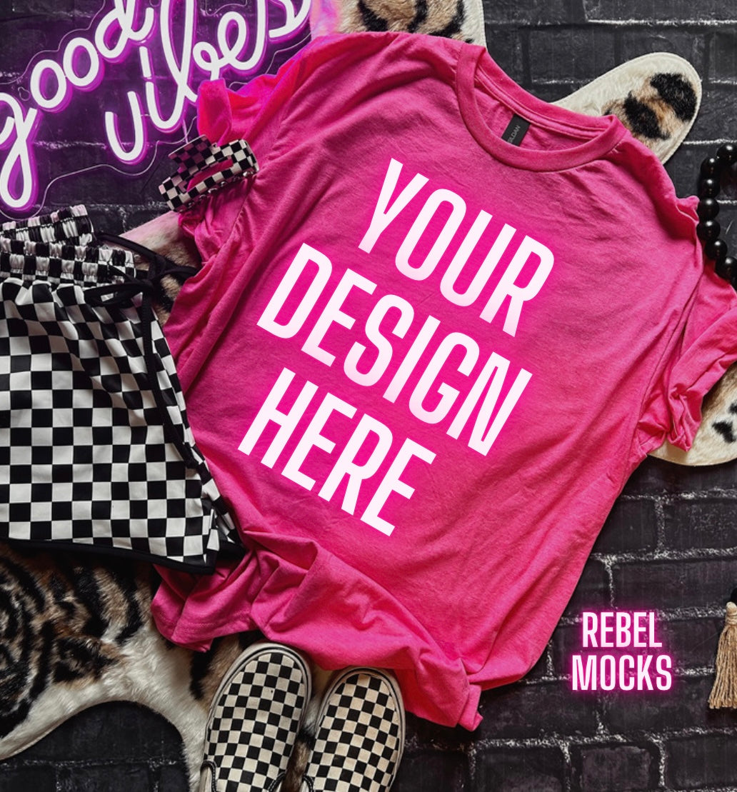Heather Heliconia Mock Up Trendy Edgy Vibes Flat Lay front and back 2 mocks