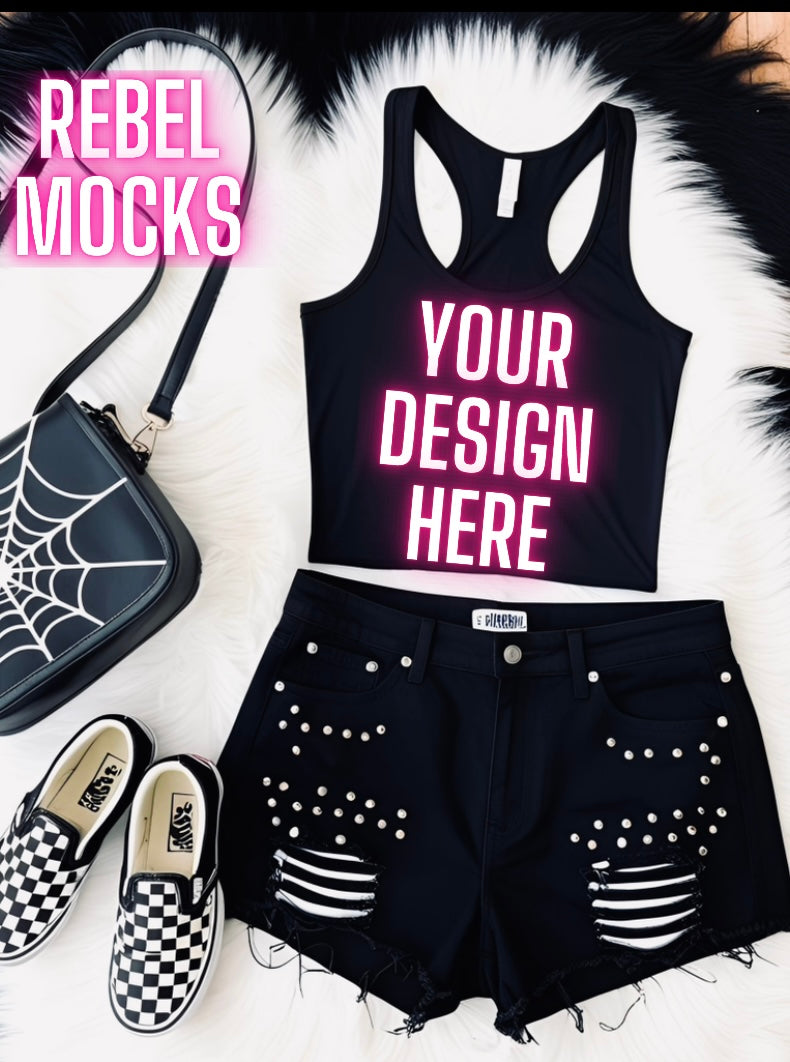 Black Tank Flat Lay Bundle Alternative Edgy 7 Mocks