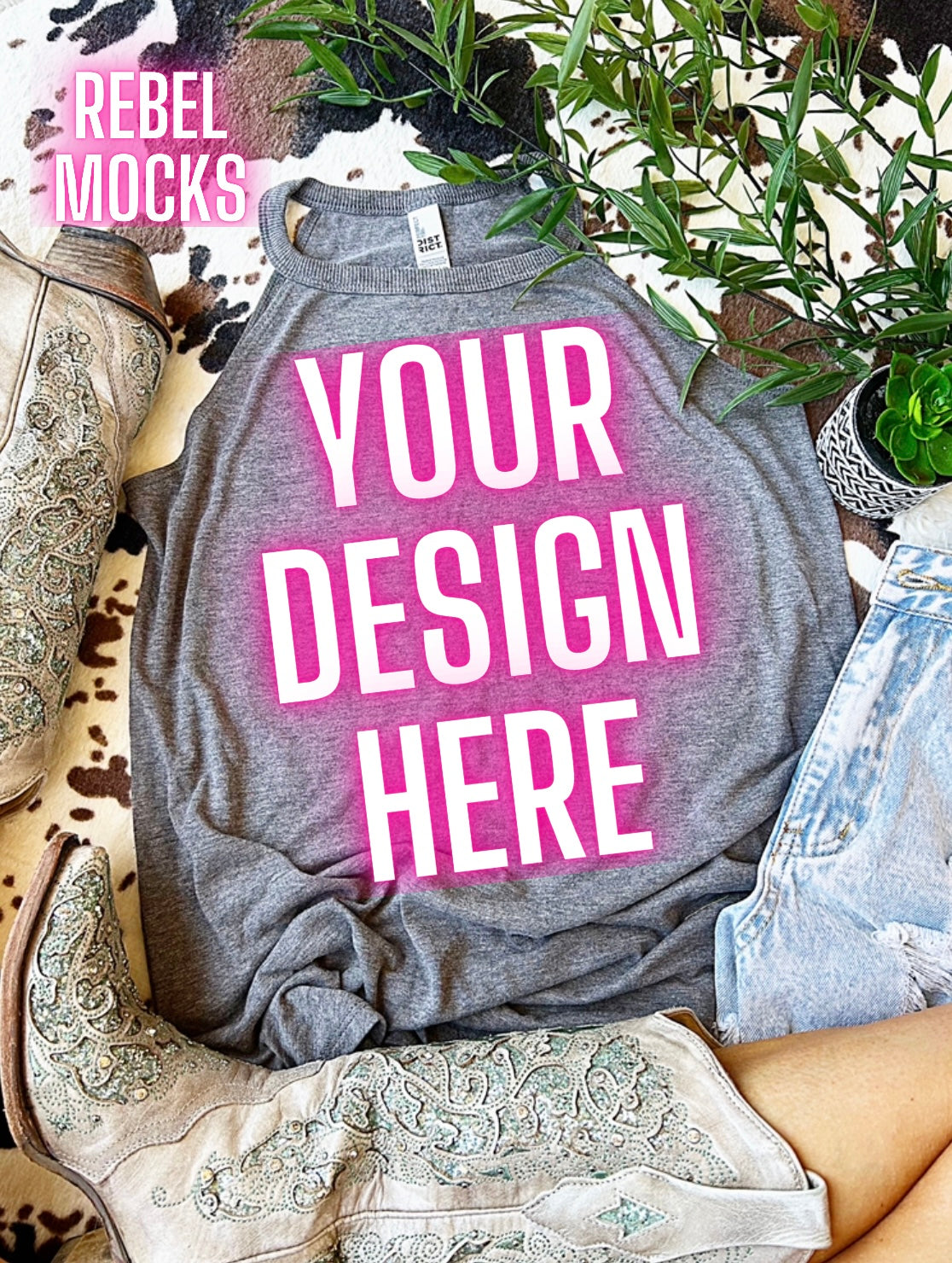 Western Vibes District Tank Gray Flat Lay Mock UP