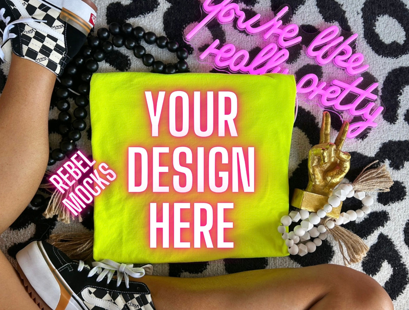 Neon Yellow Flat Lay Mock Up TRENDING