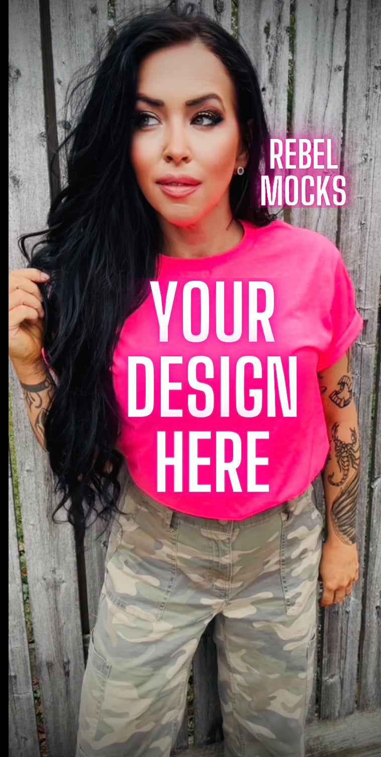 Neon Pink Tee Model Mock Up Edgy Vibes
