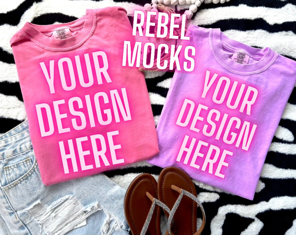 Comfort Colors Collage Crunchberry & Neon Violet Flat Lay Mock UP