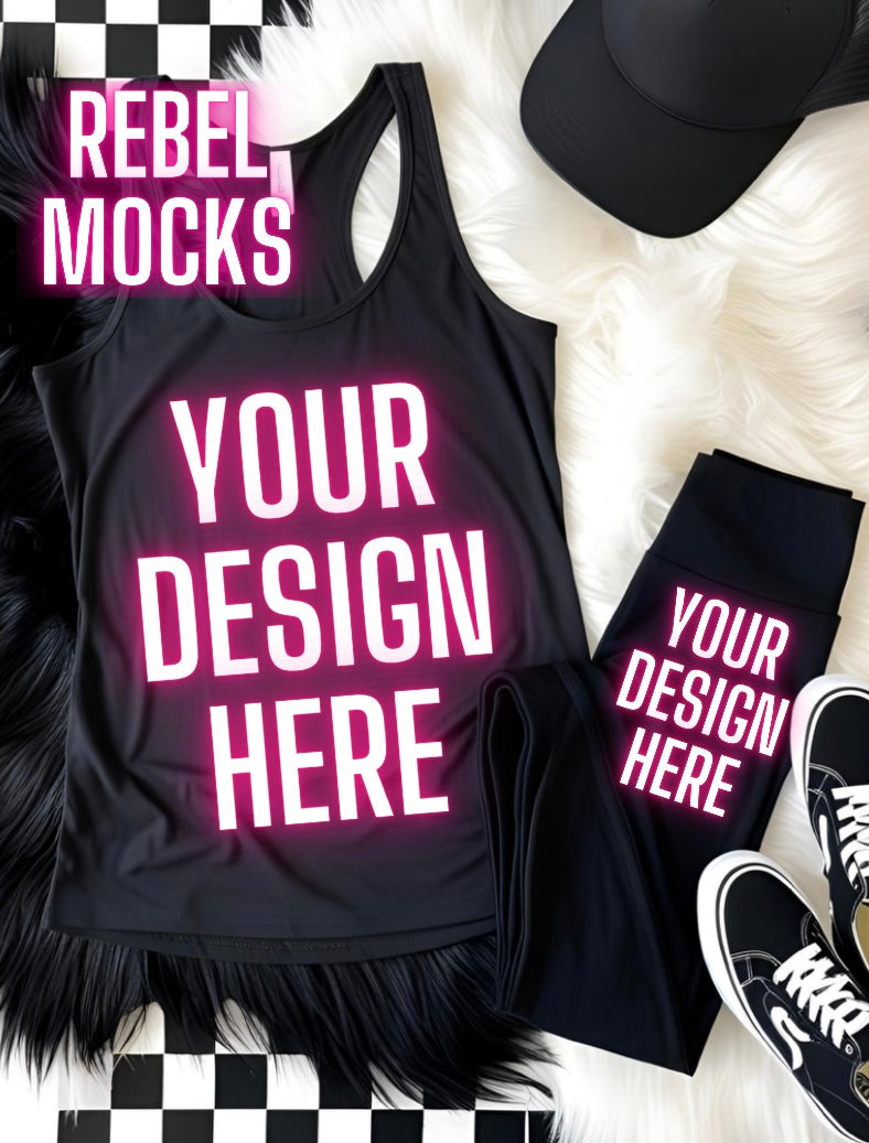 Black Tank Flat Lay Bundle Alternative Edgy 7 Mocks