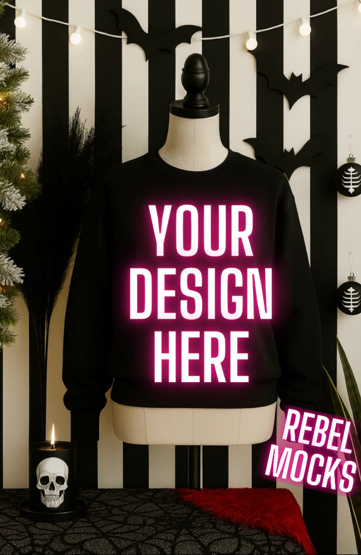 Holiday Black Crew Edgy Alternative Mock Up