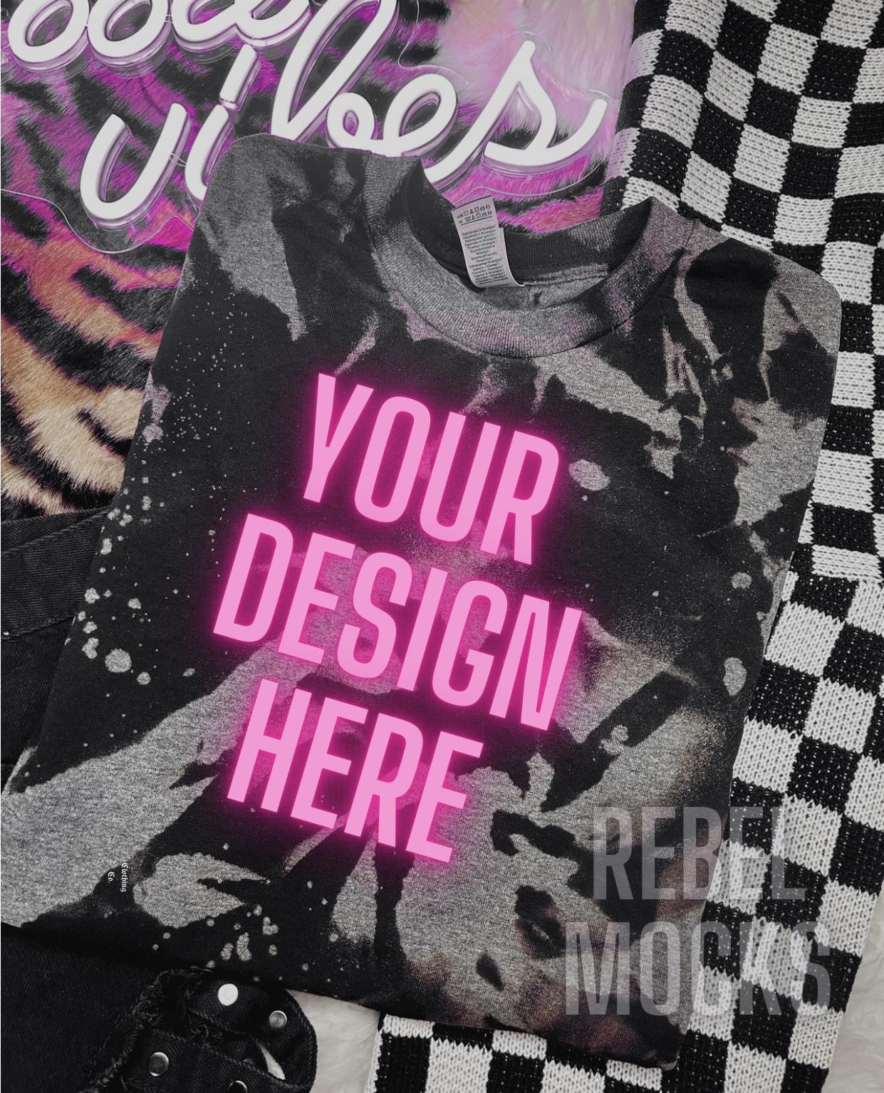 Acid Wash Alternative Edgy Trendy Mock Up Flat Lay