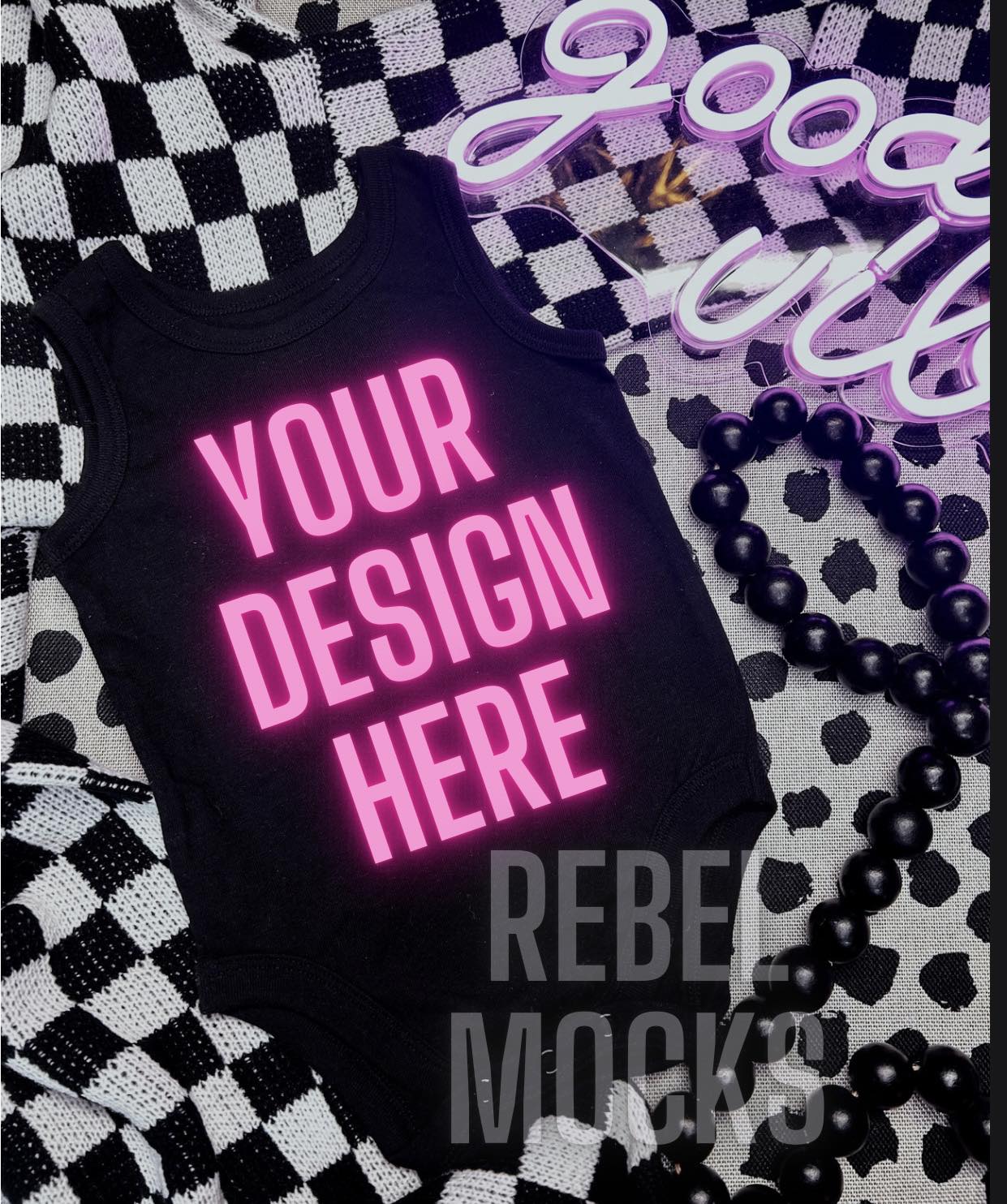 Baby Black Tank Tee Alternative Edgy Trendy Mock Up Flat Lay