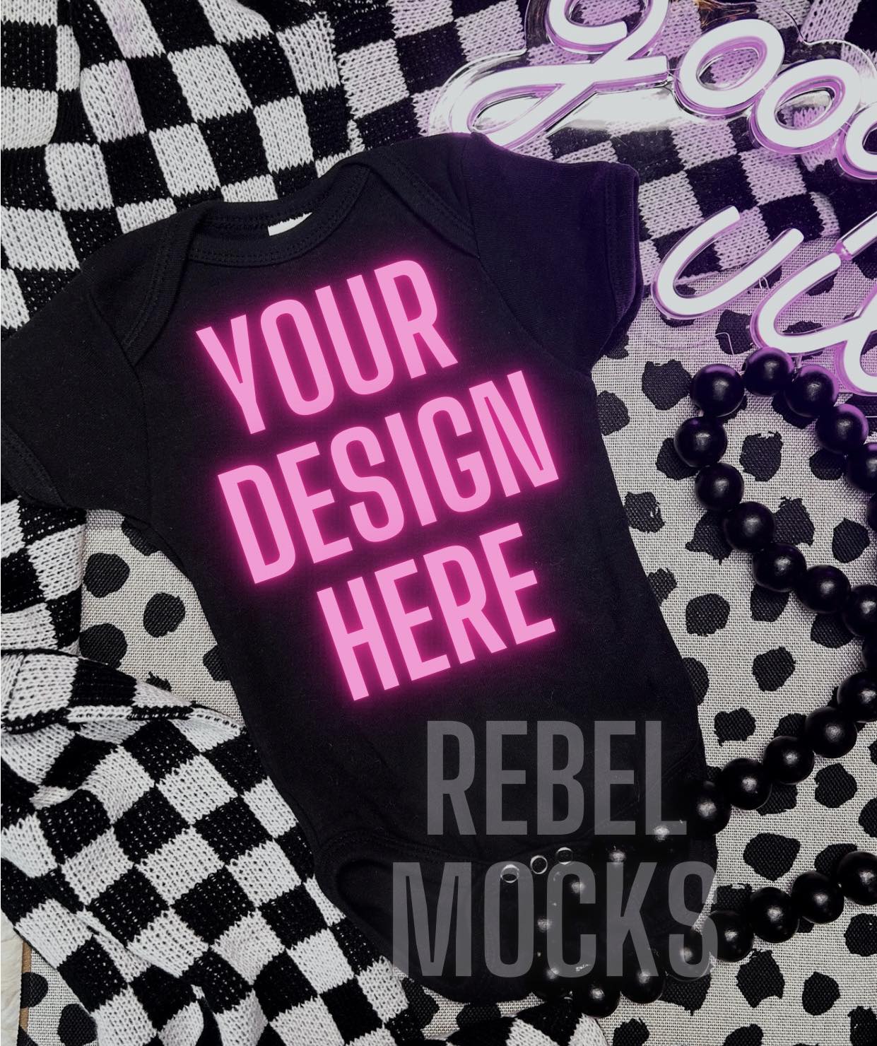 Baby Black Tee Alternative Edgy Trendy Mock Up Flat Lay