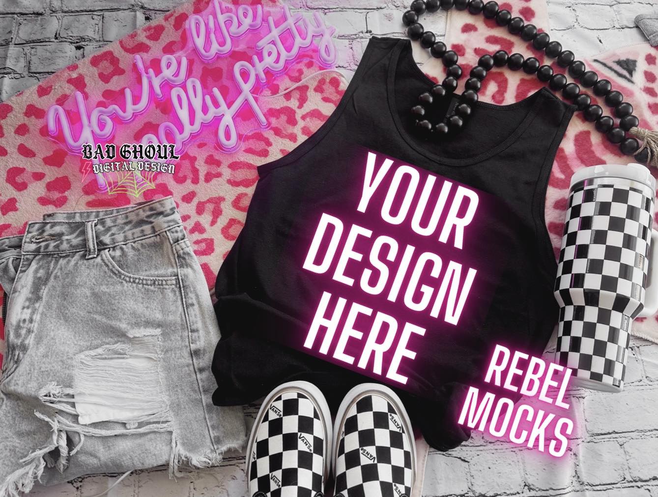 Black Gildan Tank Flat Lay Mock Up Trendy Vibez
