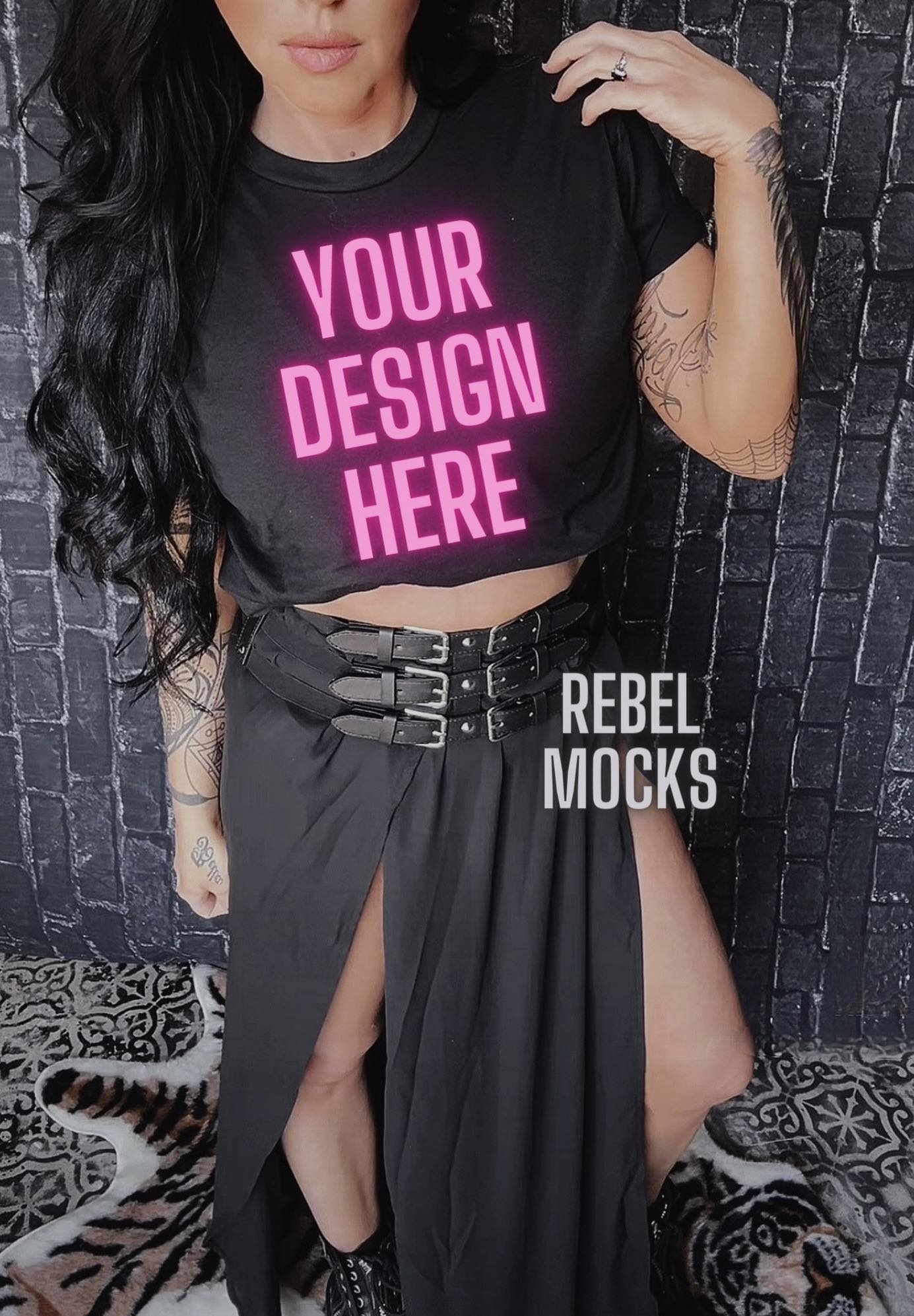 MOODY BUNDLE MODEL MOCK DARK EDGY Black Tee Mock Up