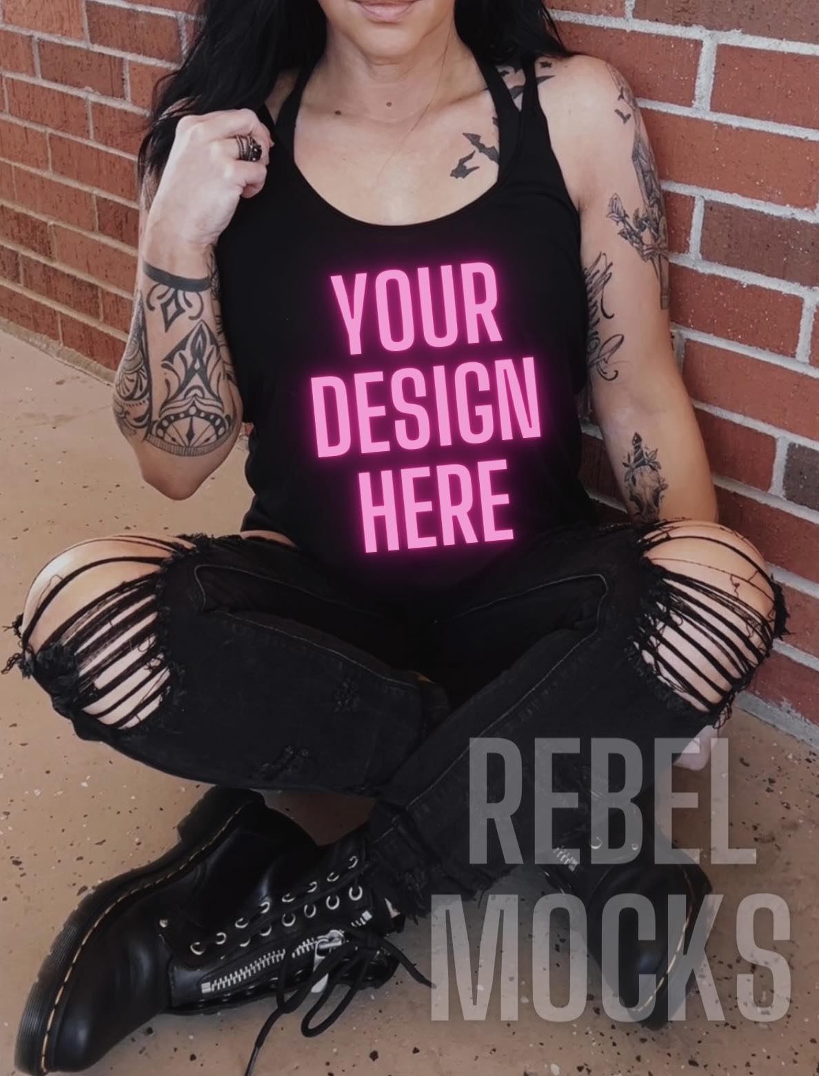IRL Alternative Black Tank Top Edgy Trendy Mock Up