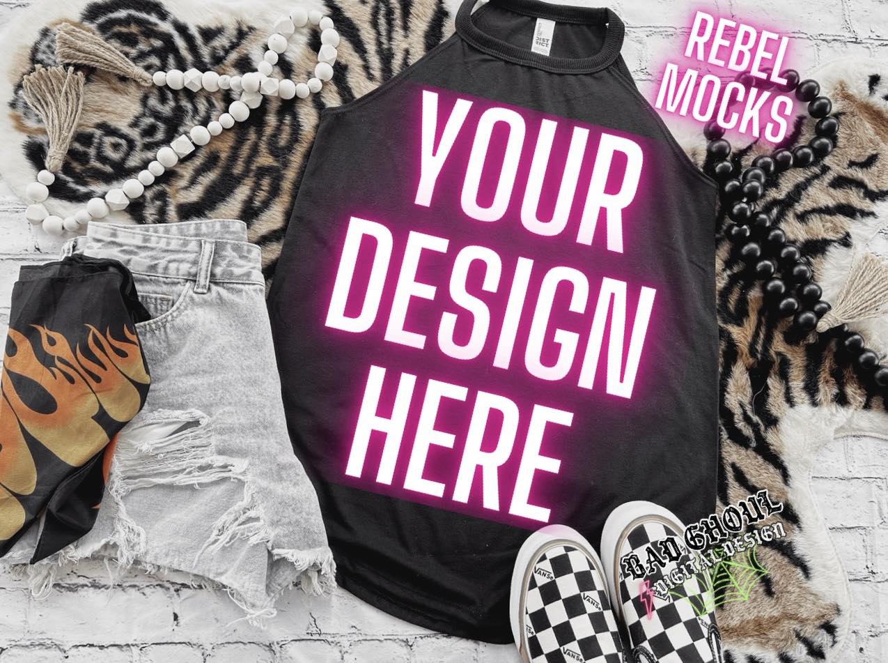 Black Tri Rocker Tank Flat Lay Mock Up TRENDING