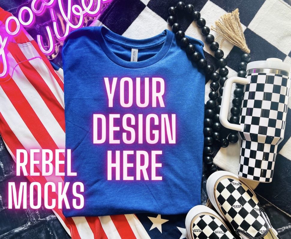 Flat Lay Heather Royal Tee Shirt Mock Up