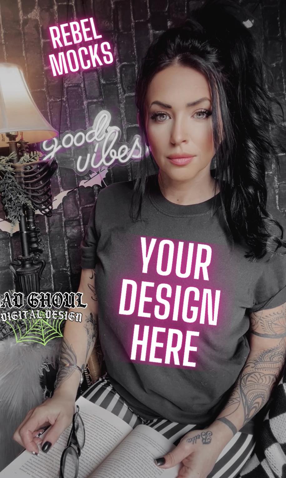 Model Mock Black Tee Bookish Alt Vibes Bundle 3 Mocks