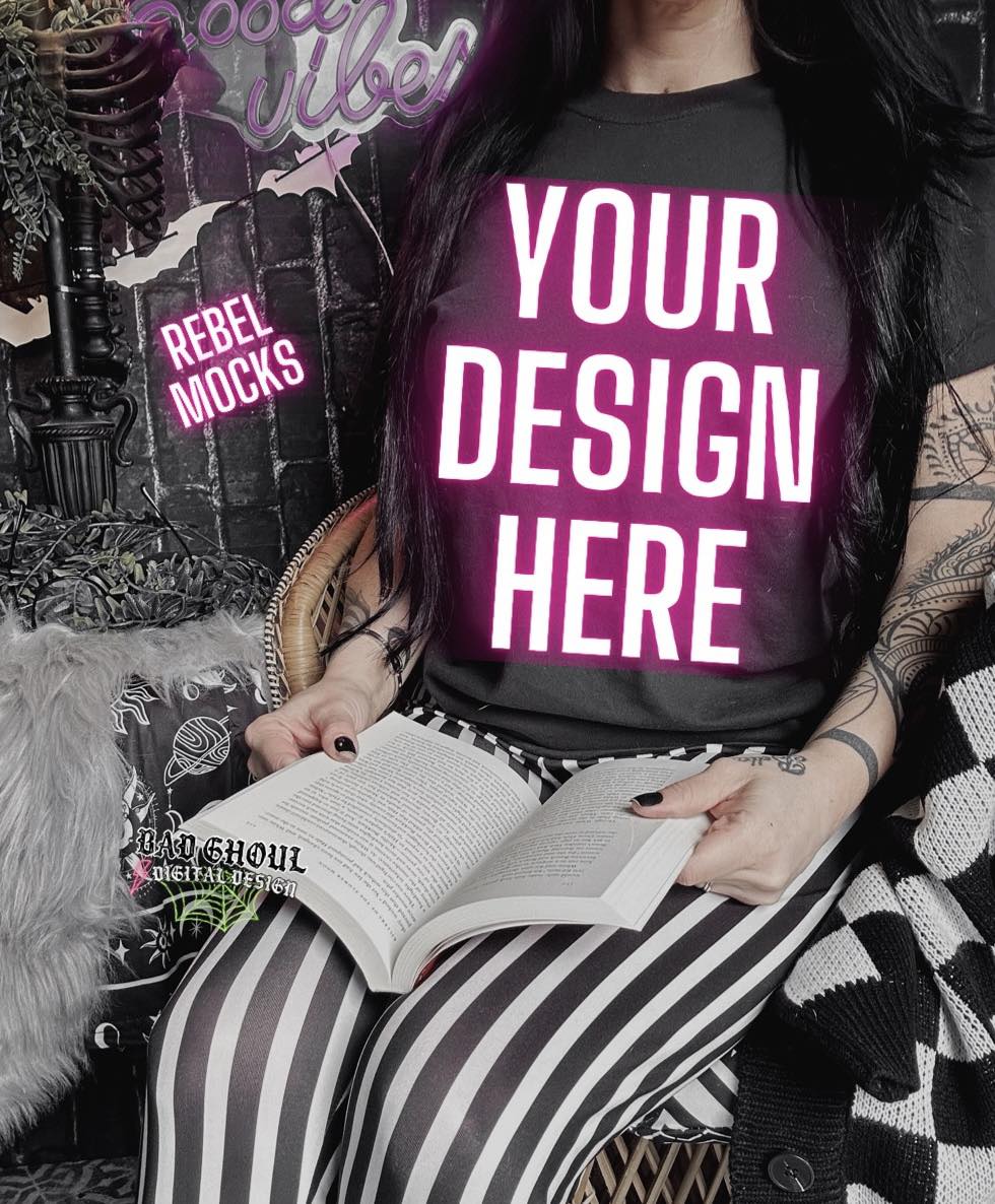 Model Mock Black Tee Bookish Alt Vibes Bundle 3 Mocks