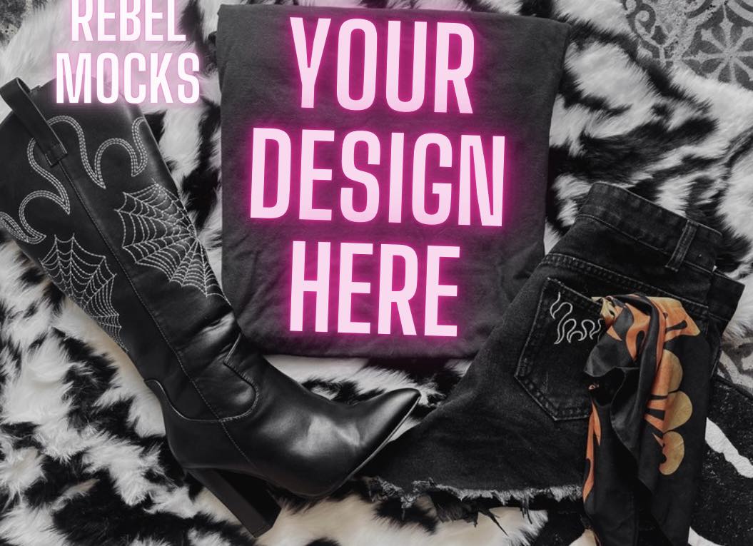 Edgy Trending black Tee Flat Lay Mock Up Boot