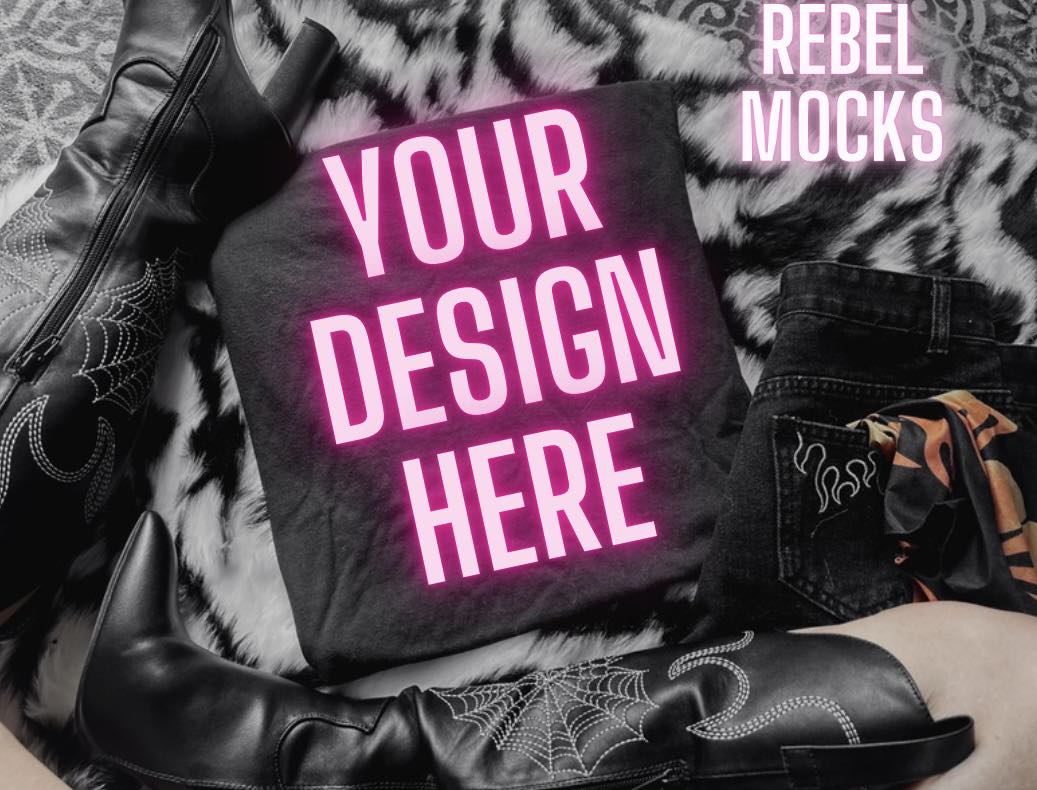 Edgy Trending black Tee Flat Lay Mock Up Boots