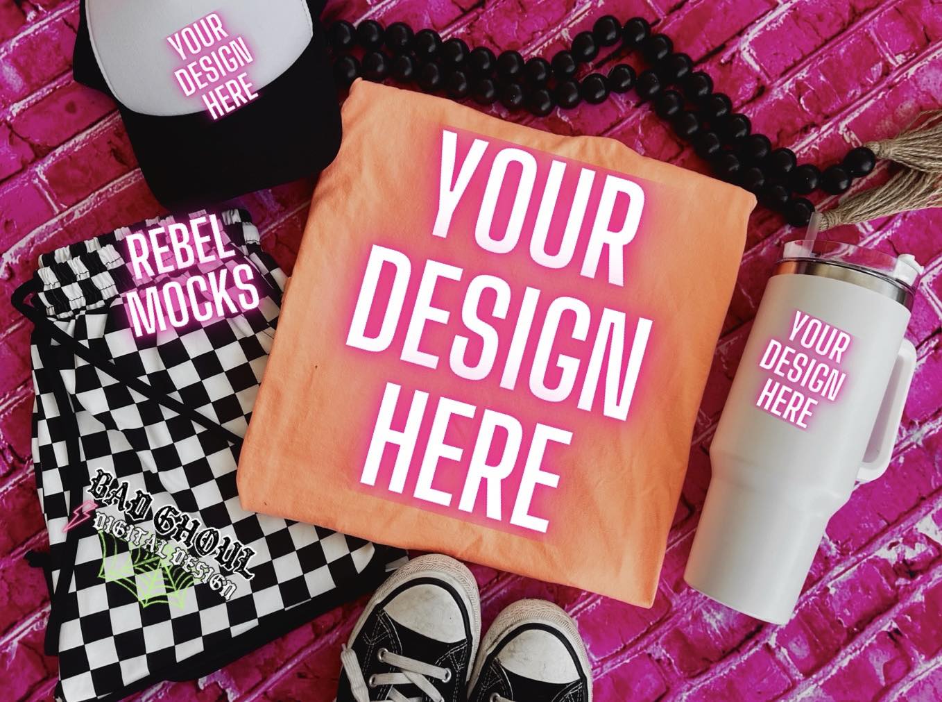 Comfort Colors Neon Cantaloupe Tee Flat Lay Mock Up Trendz