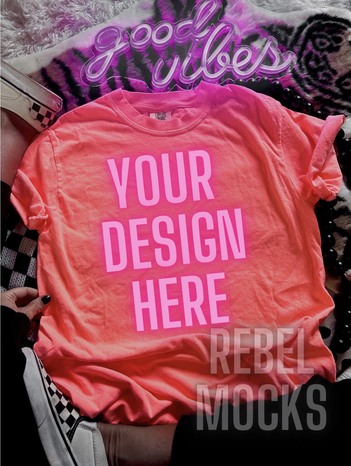 Comfort Colors Neon Red Orange Edgy Trendy Mock Up Flat Lay