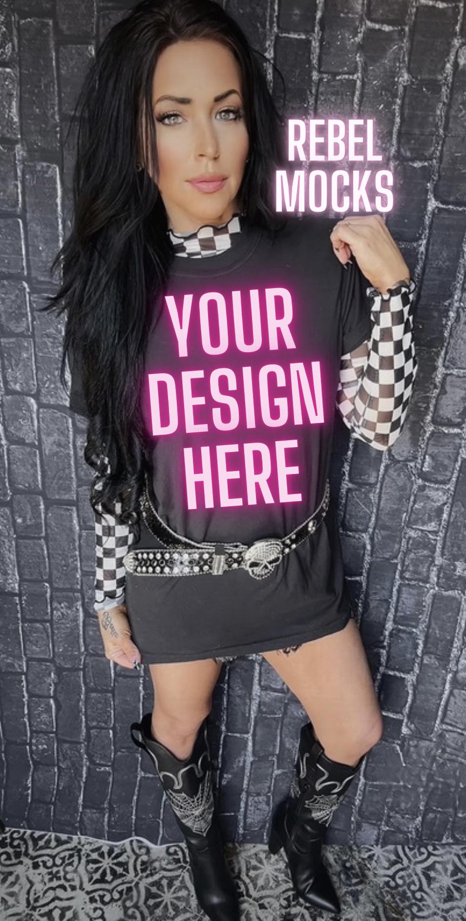 Checkered EDGY IRL Black Tee Mock Up