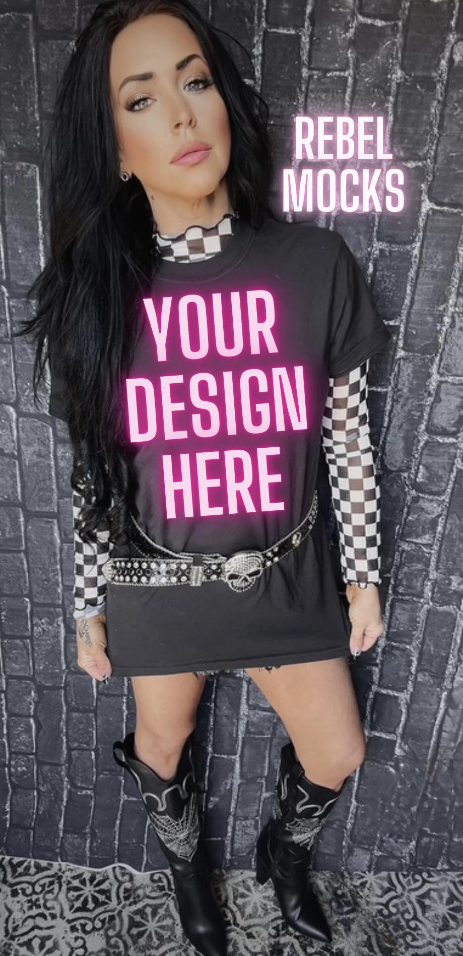 Longsleeve Checkered EDGY IRL Black Tee Mock Up
