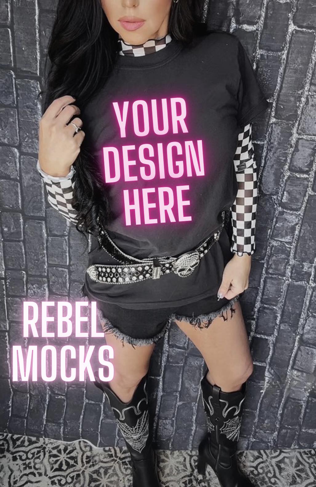 Bundle Longsleeve Checkered EDGY IRL Black Tee Mock Up 3 Mocks