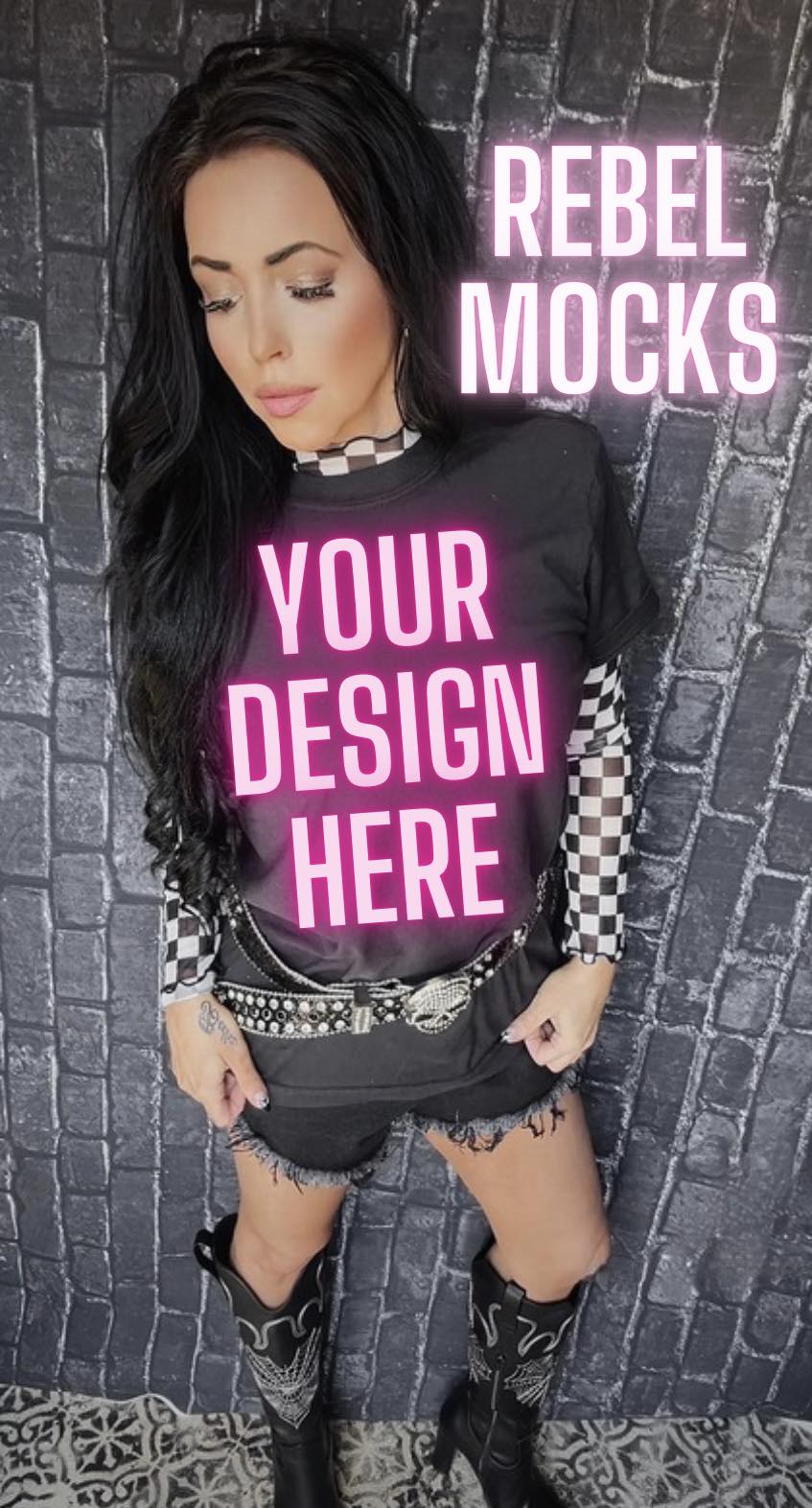 Bundle Longsleeve Checkered EDGY IRL Black Tee Mock Up 3 Mocks