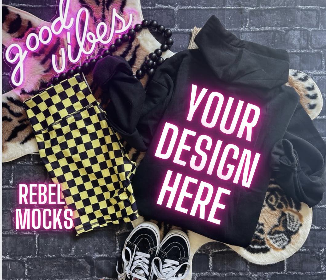 Black Hoodie BACK Mock - 2 MOCKS BUNDLE- Alternative Edgy Mock Up