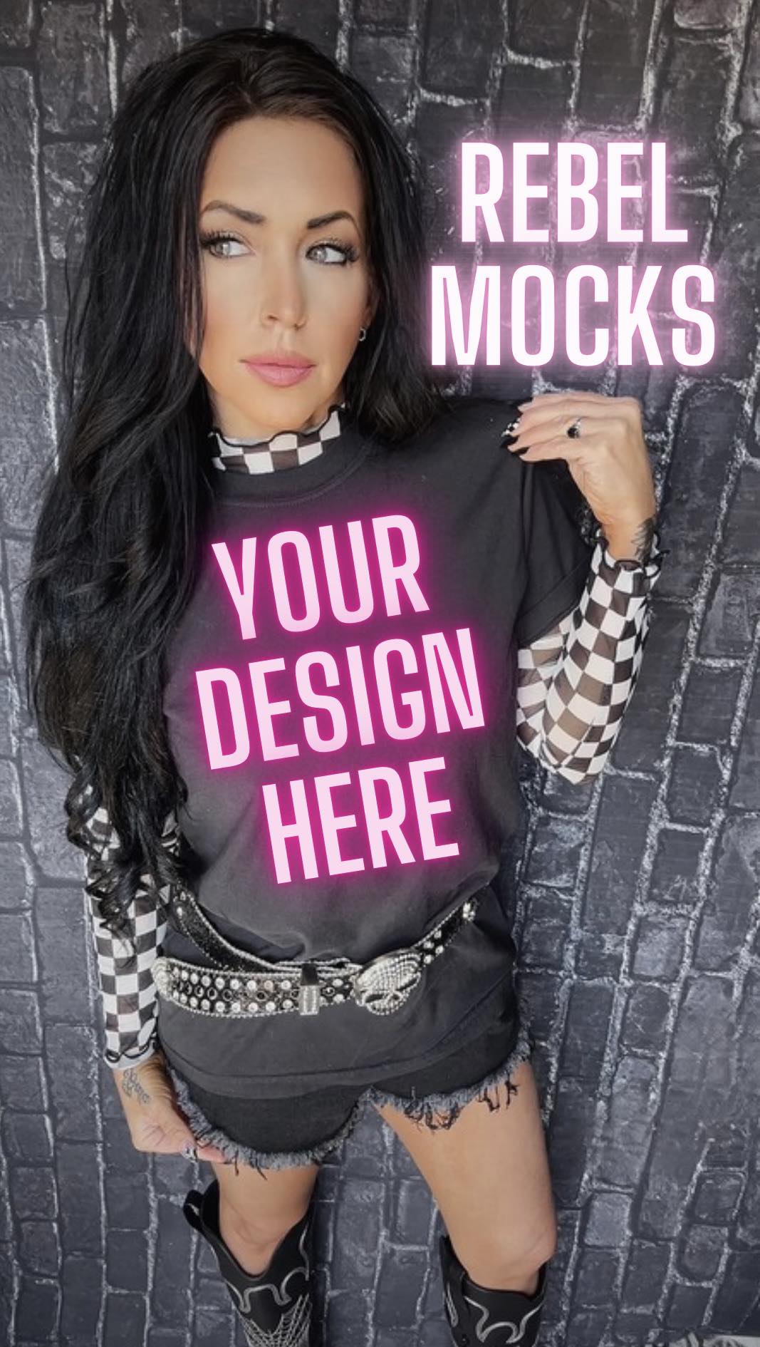 Longsleeve Checkered EDGY IRL Black Tee Mock Up